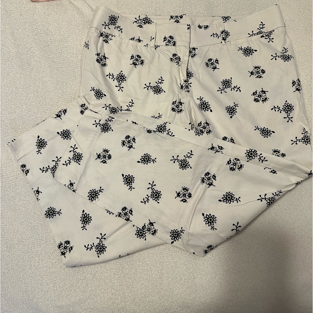 Loft, Cream pants with black flowers, size 12